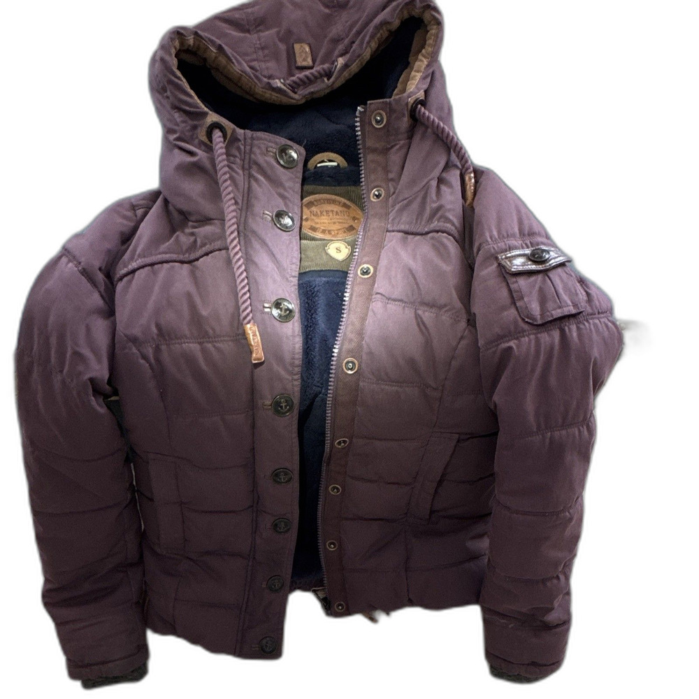 Naketano Ladies S - Breakfast Club III - Luxe Plush Corduroy Puffer Jacket Plum